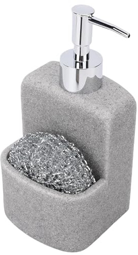 Haofy Distributeur de Savon à Vaisselle avec Porte-éponge, Flacon Pompe Rechargeable de 250 ML pour évier de Cuisine, Opération Antidérapante à Une Main, Idéal pour Un Usage Domestique