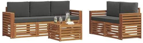 vidaXL Sofagarnituren 6 pcs Natur und Anthrazit Massivholz Akazie, Moderne Gartenmöbel, strapazierfähiges Outdoor-Sofa, Lounge-Set für die Terrasse, bequemes Sitzen draußen