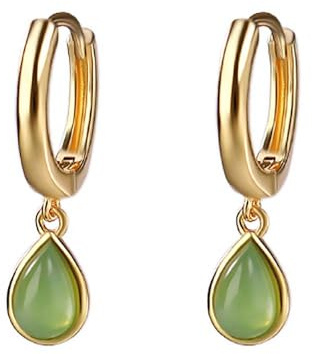 Grüne Jade Tropfen Ohrringe, Sterling Silber Creolen für Frauen, Trendige handgefertigte Geschenke