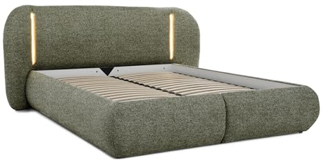 BEAUTY SOFA CORFU Polsterbett 160x200 cm Doppelbett mit Bettkasten und LED, Chenille-Stoff, Grün