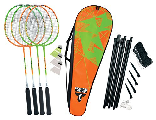 Talbot-Torro Badminton-Set 4-Attacker Plus, Kolmplettset mit 4 Schläger, 3 Federbälle, komplette Netzgarnitur, in wertiger Tasche, verschiedene Farben wählbar