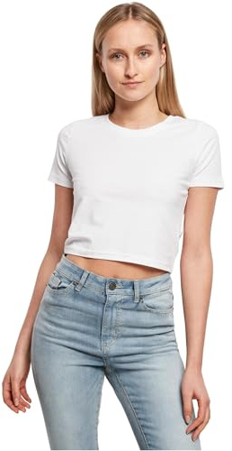 Build Your Brand Ladies Cropped Tee Damen T-Shirt Shirt Top Kurzarm kurzärmlig, Größe:XL, Farbe:White