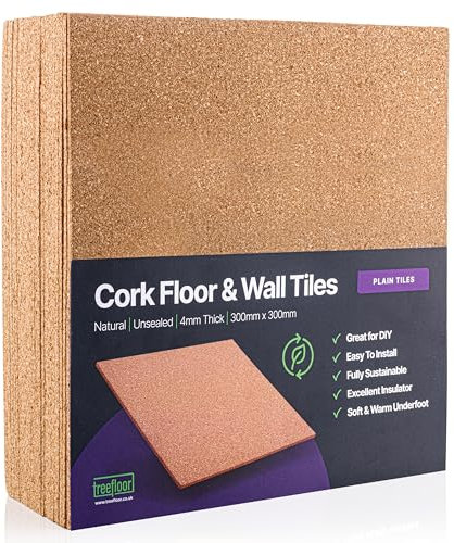 Treefloor Lot de 25 carreaux de liège naturel uni 300 mm x 300 mm x 4 mm