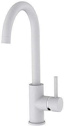 Kibath 450361 Grifo Monomando NIE caño Alto Lacado en Color Blanco Mate. Altura Total Desde la Base 36,5 cm. Ideal para fregaderos de Cocina o lavabos Altos Tipo Bol. Repuestos garantizados