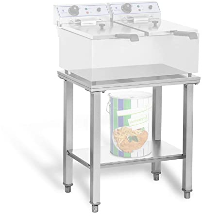 Royal Catering RCSF-15D Untergestell für Fritteuse (Abstellfläche 62 x 42 cm, Tragfähigkeit 150 kg, 2 Ebenen) Edelstahl
