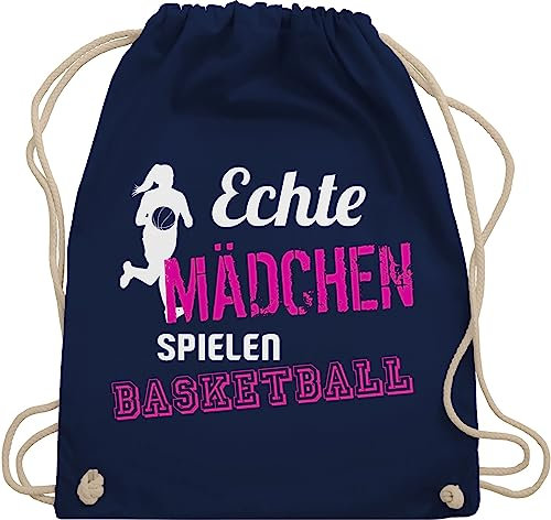 Turnbeutel Rucksack - Trikot Ersatz Training - Echte Mädchen spielen Basketball - Unisize - Navy Blau - turn beutel stoffbeutel baumwolle sport beuteltasche kinderbeutel bag tasche kinderturnbeutel
