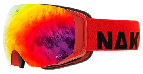 NAKED Optics Skibrille Männer, Ski Brille Frauen, Snowboardbrille (FORCE EVO Ruby, inkl. Schlechtwetterglas)