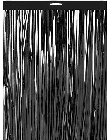 Lametta Vorhang - 300 x 100 cm Fransen aus Folie Tür Tisch Wand Fenster Deko Hochzeit Party Geburtstag Glänzend Dekoration Basteln Hochzeitsdeko Girlande Babyparty groß XL Partydeko ( Schwarz )