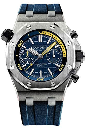 TOC STORE Sportliche Herren Armbanduhr, Saphirglas, Japan Quarzwerk, Didun Royal One Sport Silber/Blau