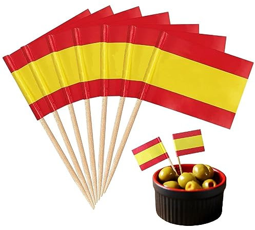 Durabol Palillos de Tapas con Bandera, Etiquetas Pequeñas para Magdalenas Decorar Tartas Bocadillos Cumpleaños Boda Fiesta de Bienvenida 3.5 * 2.5cm (ESPAÑA SIN Escudo 25pcs)