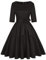 MINTLIMIT Women 50s 60s Vintage 3/4 Sleeve Swing Rockabilly Ball Party Dress with Belt and Pockets(Solid Black,Size L)