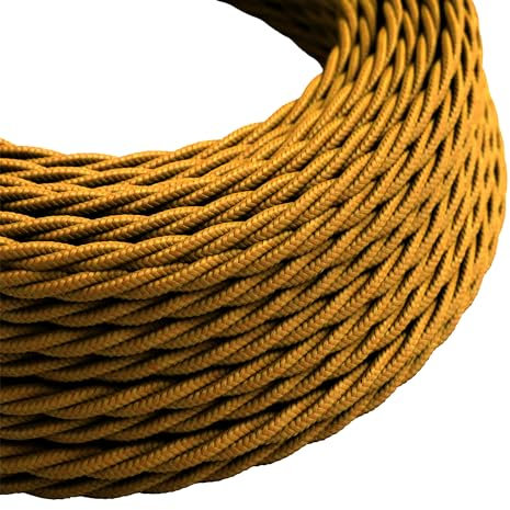 DC VOLTAGE 1m 2 Core Twisted Cable Flexible Wire Lamp Cord, 2 Conductor 3.28ft Vintage Light Flex Cable DIY Lamps Electrical Cord Lighting Appliance Wire Twisted Fabric Electrical Cord (Gold 1 meter)