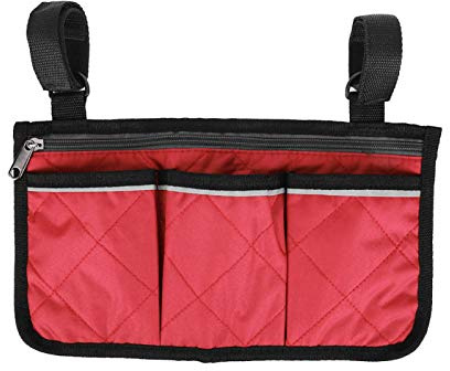 Sac pour fauteuil roulant, sac latéral pour fauteuil roulant, sac de transport pour fauteuil roulant, sac organisateur multifonctionnel pour accoudoirs (rouge vin)