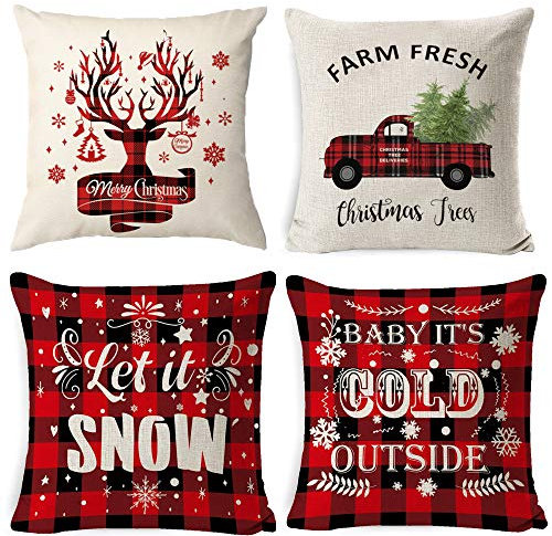 a ray of sunshine Weihnachten Kissenbezug 4 Pack,Winter dekokissen,Dekor Kissenhülle,Kissenbezug Weihnachten 45x45,kissenhülle Home bunt,Leinen Dekokissen,Schlafzimmer Dekokissen