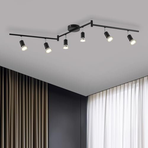 Bojim Deckenstrahler 6 Flammig Lampe, LED Strahler Deckenleuchte Matt Schwarz, Inkl. 6x6W Decke GU10 Spot Schwenkbar Deckenlampe, Modern Light für Küche Wohnzimmer Flur Innen Ceiling Büro, Neutralweiß