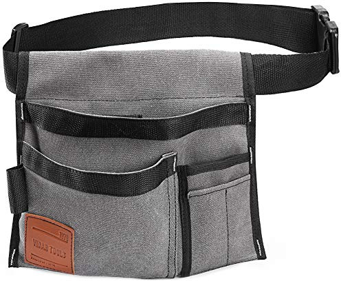 Vidar Tools 6-Pocket Single Side Tool Belt Pouch/Utility Belt/Work Apron for Carpenter and Gardener.Durable Canvas Construction.Comfortable Adjustable Belt.Light Weight.Grey.