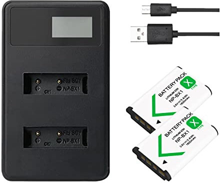 LOTUS POWER Batteries NP-BX1 1600mAh et Chargeur, Chargeur LCD à 2 emplacements et Batterie NP BX1 pour Caméra Sony DSC-RX100 / RX100 III / RX100 IV / RX100 V / HX90V (1 Chargeur et 2 Batteries)