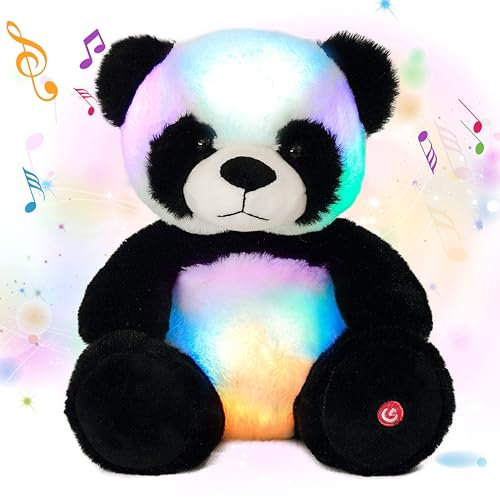 Cuteoy Veilleuse musicale en forme de panda en peluche douce et lumineuse à DEL pour enfants, garçons et filles, 25,4 cm