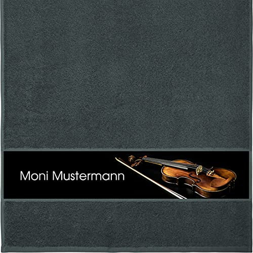 Manutextur Handtuch mit Namen - personalisiert - Motiv Geige 1 - viele Farben & Motive - Dusch-Handtuch - anthrazit - Größe 50x100 cm - persönliches Geschenk mit Wunsch-Motiv und Wunsch-Name
