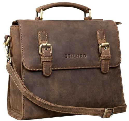 STILORD Estelle Fashion Handtasche Leder Umhängetasche Damen Elegant Schultertasche Vintage Damentasche Satchel Bag aus echtem Leder Farbe:mittel - braun