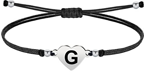 Cotigo - Bracciale lettera G iniziale con cordino cerato - Bracciale donna o uomo con iniziale nome - Bracciale lettera in acciaio inox incisa