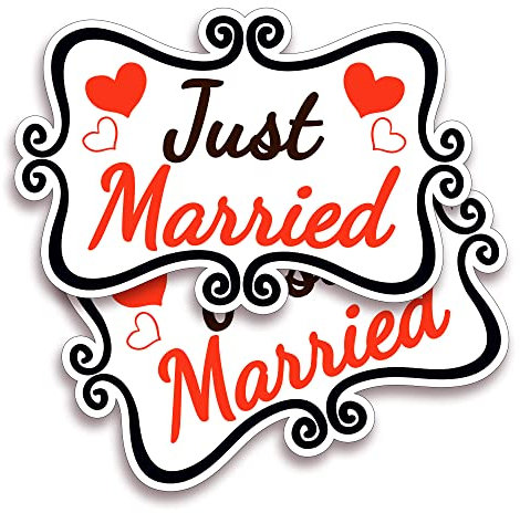 Just Married Auto-Dekorationen, 30,5 x 20,3 cm, Magnetaufkleber für Fahrzeuge, 2 Stück, Hochzeits-Auto-Dekoration, abnehmbar, wiederverwendbar, für Heckklappe, Türverkleidungen, Kühlschrank