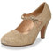 Chase & Chloe Kimmy-21 Women's Round Toe Pierced Mid Heel Mary Jane Style Dress Pumps, Nude Glitter Comfort, 5 UK