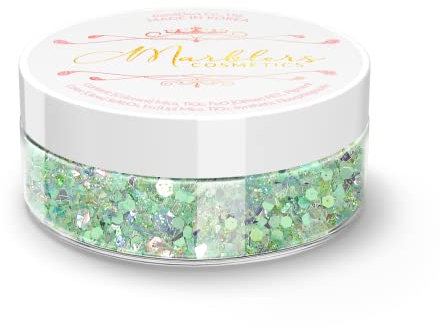 MARBLERS Cosmetic Grade Chunky Glitter [Mixed Green] 0.18oz (5g) | Flake | Shape | Non-Toxic | Vegan | Cruelty-Free | Eyeshadow, Nail Polish, Nail Art | Festival, Rave & Party Makeup | Body & Face