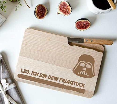 Personalisiertes Frühstücksbrettchen mit Namen und Messer, Vader Design, Frühstücksbrett für Kinder, Brotzeitbrett mit Namen, Vesperbrett Name