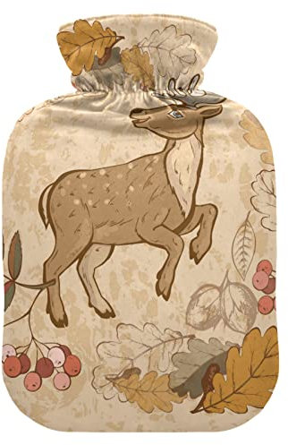 YOUJUNER Wärmflasche mit Vintage Tier Hirsch Deckel 2 Liter Große Wärmflasche Warm Komfort Handfüße Wärmer