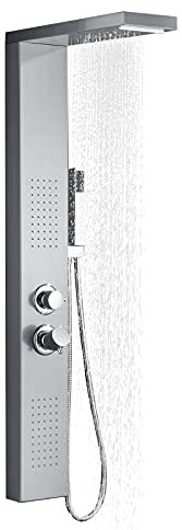 NAIZY Colonne de douche Système de douche 4 en 1 Multifonctionnelle en acier inoxydable 304 avec Douche de Massage Douche Cascade et douche à effet pluie, Argent