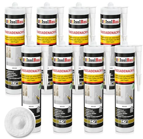 Isolbau Mastic acrylique pour façades - Avec grain - Pour combler les fissures et joints en intérieur et en extérieur - Blanc - 8 cartouches de 300 ml
