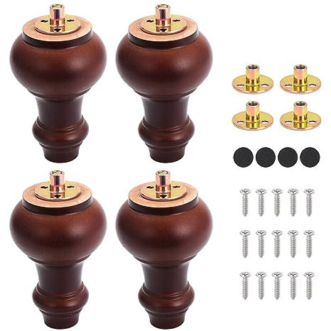 Mynoozi Holz Tischbeine, 4 Stück Holz Sofafüße, Massivholz Ersatz Möbelfüße, Massivholz Beine, Konisch Ersatz Tischbeine mit Montageplatten & Schrauben für Bett Schrank Couch Ottomane (12cm)
