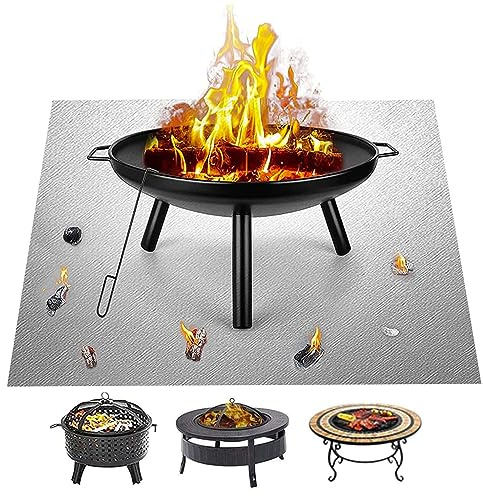 Feuerschalenmatte, 2 Stück, 80 x 60 cm, zusammenklappbare Feuerstelle, Untergrill, Schutzmatte, tragbare Feuerstellen, quadratische feuerfeste Matte, Grillmatte, widerstandsfähige Terrassen-Grillmatte