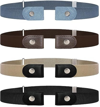 SKHAOVS 4 Stück Elastische Schnallenlose Unisex Stretchgürtel für Damen, Herren & Kinder (Schwarz, Braun, Beige, Denimblau, 31-44 Zoll)