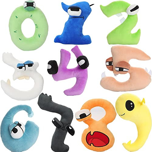 OUKEYI Numerator Plush Throw Pillow Plush Toy,10 PCS Numerator llor Plush 0-9 Stuffed Figure Doll for Kids and Adults,Birthday Choice for Fans Gifts