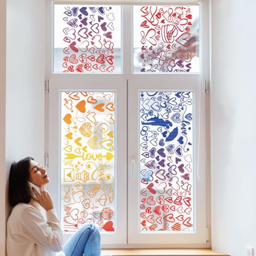 PLIGREAT 6 Blatt Valentine Line Fensterbilder Bunte Herz-Fensterabziehbilder Liebe Fensterwandaufkleber für Schlafzimmer Wohnzimmer Valentinstag Hochzeit Party Fensterdekoration