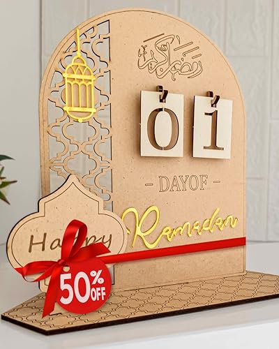 OLEEK Adventskalender für Ramadan - Holz Ramadan Dekorationen für Zuhause 2024-30 Tage Ramadan Countdown