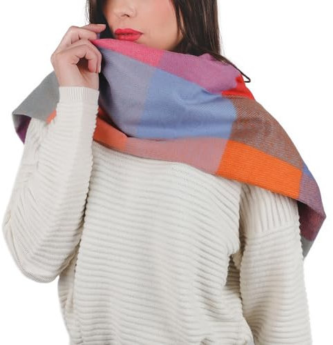 QUEEN HELENA Sciarpa Invernale Calda Scialle a Quadri Girocollo Casual Donna SC201 (Viola, Taglia Unica)