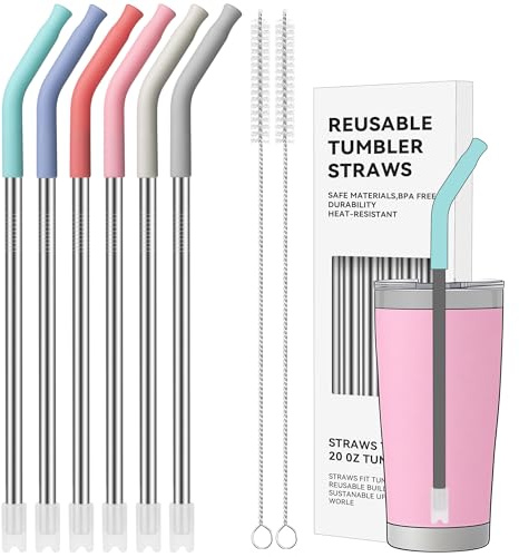 Soledea 20 oz Straight Metal Straws with Silicone Tip for 20 oz Tumbler, 6 Pcs Stainless Steel Reusable Drinking Metal Straw for YETI, STANLEY, US Acrylio, BJPKPK, Simple Modern and so on