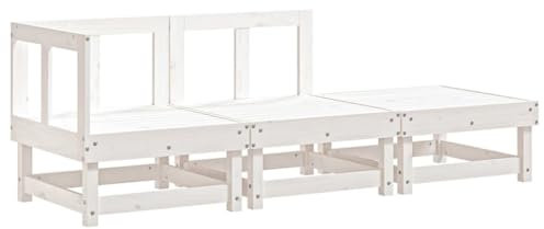 vidaXL Garten Lounge Set 3-TLG., Gartenmöbel Set mit Holzrahmen, Sitzgruppe für Garten Terrasse Balkon, Modular Sofa Garnitur Loungemöbel, Weiß Massivholz Kiefer