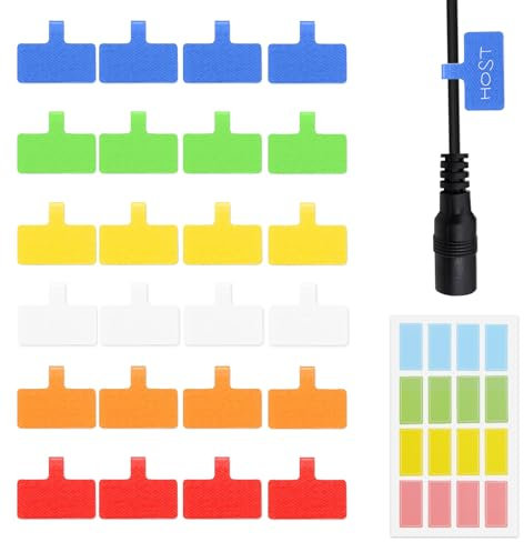 MaikcQ 24 Stück Kabeletiketten mit 32 Stück Selbstklebende Aufkleber, 4 cm x 2 cm Drahtetiketten, Kabeletiketten Identifizierung für Home Office Garage in der Kabel Management