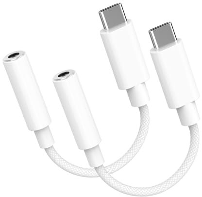 Oliveria Adaptador USB C a jack, 2 unidades USB tipo C a 3,5 mm auriculares jack Aux Audio Dongle para iPhone 15 Pro/Max/, Samsung S23/23+/S22/S21+ Ultra Note 20 A53/Huawei P50/P40/Pro Mate50/Pixel