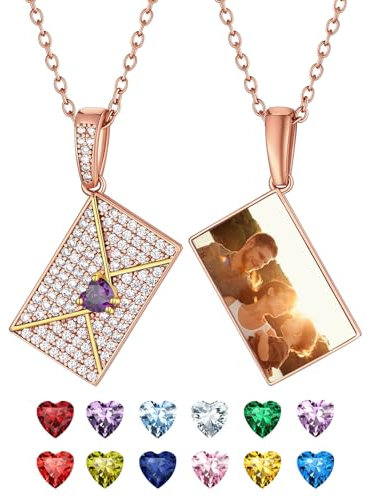 Supcare Collana con Foto Personalizzata, Punto Luce Collana Portafortuna con Zirconi Brillanti, Oro Rosa Ciondolo Personalizzato Donna Ragazza con Foto, Regali Personalizzati Mamma Natale Compleanno