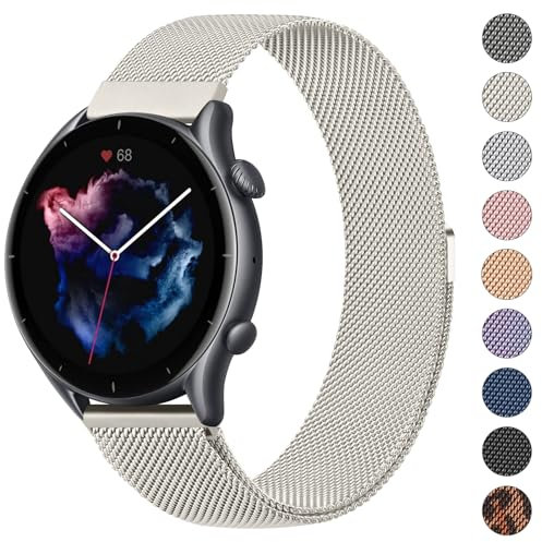 Vancle Bracelet de Rechange en Maille d'Acier Inoxydable pour Amazfit Bip 5/GTR 4/3/3 Pro/2/2e/47 mm - Motif Étoile pour Femme et Homme