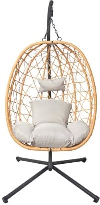 CONCEPT USINE | Fauteuil Suspendu en Résine Tréssée | Rotin Naturel | Design CUZCO Marron | Structure Robuste en Acier | Coussins Waterproof | Hamac Balançoire sur Pied | Terrasse Jardin