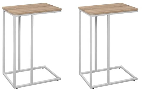 WOLTU Beistelltisch 2er Set Kaffeetisch Couchtisch Sofatisch Nachttisch Betttisch Laptoptisch, Gestell aus Metall, Tischpltte aus MDF, 45x25x63,5cm(BxTxH), Hell Eiche TSG17hei-2