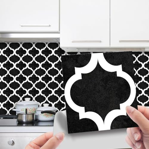 Pegatinas De Azulejos Blanco Y Negro Resistente Al Agua Pegatinas De Azulejos De Pared,Pared Cocina,Calcomanía De Pared Pegatina De Pvc Para Decor Azulejos Muebles Baño10X10Cm
