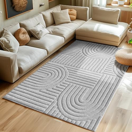 Hochflor Teppich Wohnzimmer Küchenteppich Schlafzimmer Läufer Flur Skandi Boho Teppich 3D Design Flauschig Weich, Größe: 200 x 290 cm Farbe: Silber