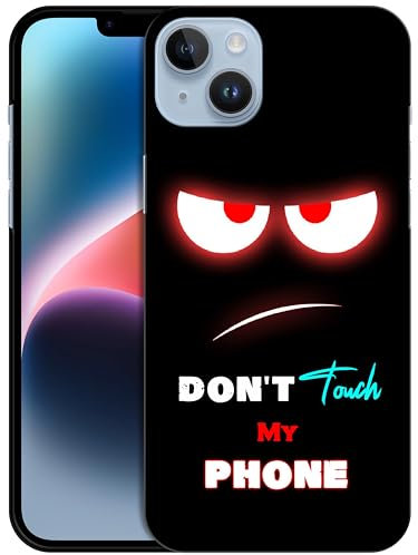 GlamCase for iPhone 14 Plus, iPhone 14 Plus Case - Don'T Touch My Phone Design Printed Slim & Sleek Cute Plastic Hard Snap on Protective Designer Back Phone Case/Cover for iPhone 14 Plus White
